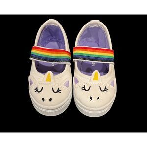 OOMPHIES Toddler Girl Slip On Mary Jane Unicorn Shoes Rainbow Strap Sz 5